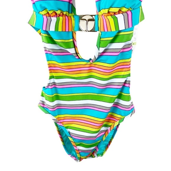 NWT Trina Turk Swimsuit Tennis Anyone Striped Cutout One Piece - Picture 6 of 9